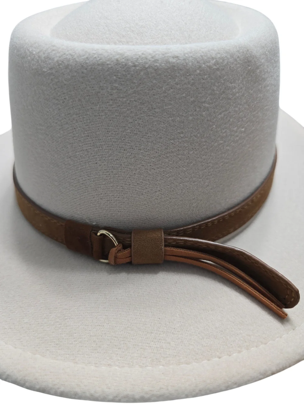 Wool Fedora Hat Womens Vintage Cream Felt Wide-Brim Hat with Brown Band